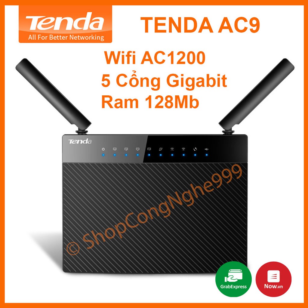 Bộ phát wifi router wifi Tenda AC9 chuẩn AC1200 Lan Gigabit hỗ trợ IPTV chịu tải 30 máy