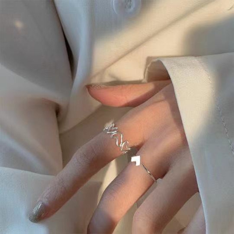 Bộ Nhẫn Đeo Ngón Tay Dạng Mở Hình Trái Tim/Ngôi Sao/Mặt Trăng/Trái Tim Dễ Thương Có Thể Điều Chỉnh Kích Thước