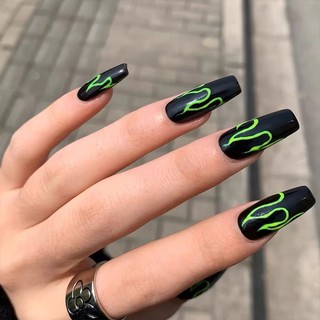 NailBox-Móng úp sẵn ombre ngọn lửa xanh neon cá tính