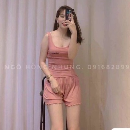 Sét bộ sát nách thêu chữ thun gân nhuyễn PC