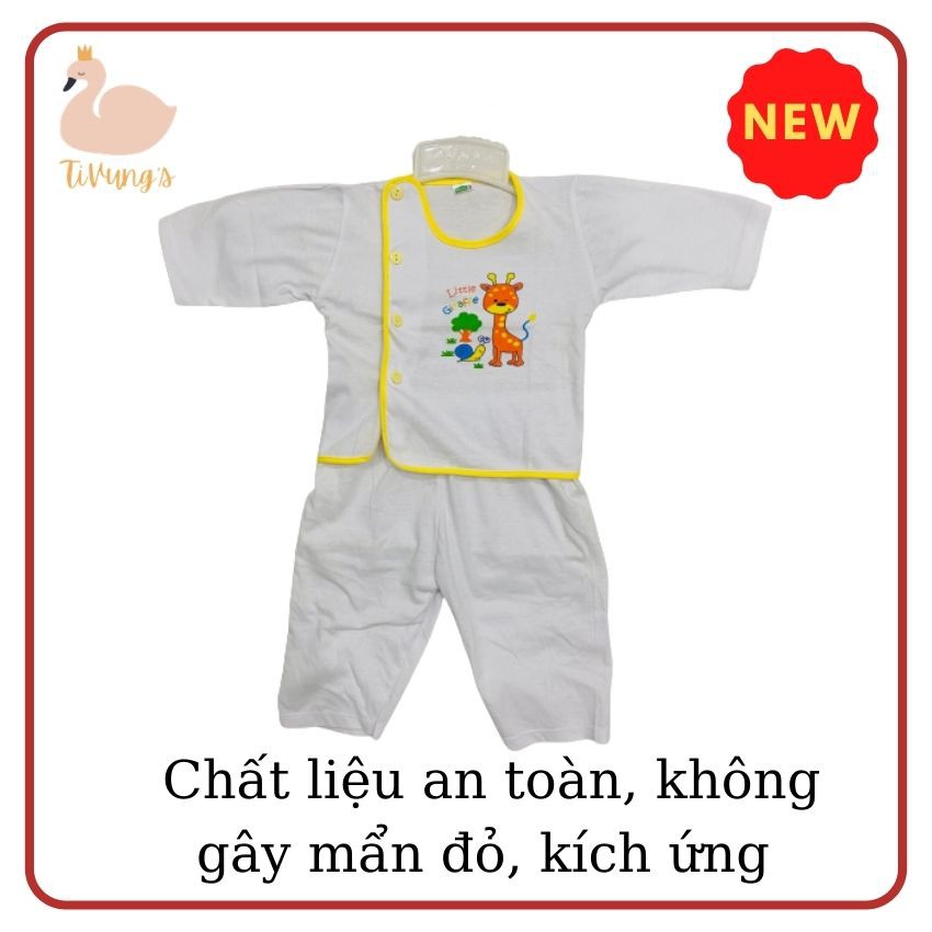 Đồ bộ trẻ em Sơ Sinh tay dài - màu trắng, thun cotton 100% mềm mịn, thoáng mát - Shop TiVung chuyên quần áo trẻ em