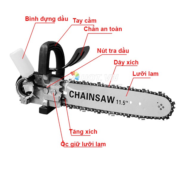 Bộ lam cưa xích gắn máy mài - Đầu chuyển đổi máy mài thành máy cưa - BảoGroup