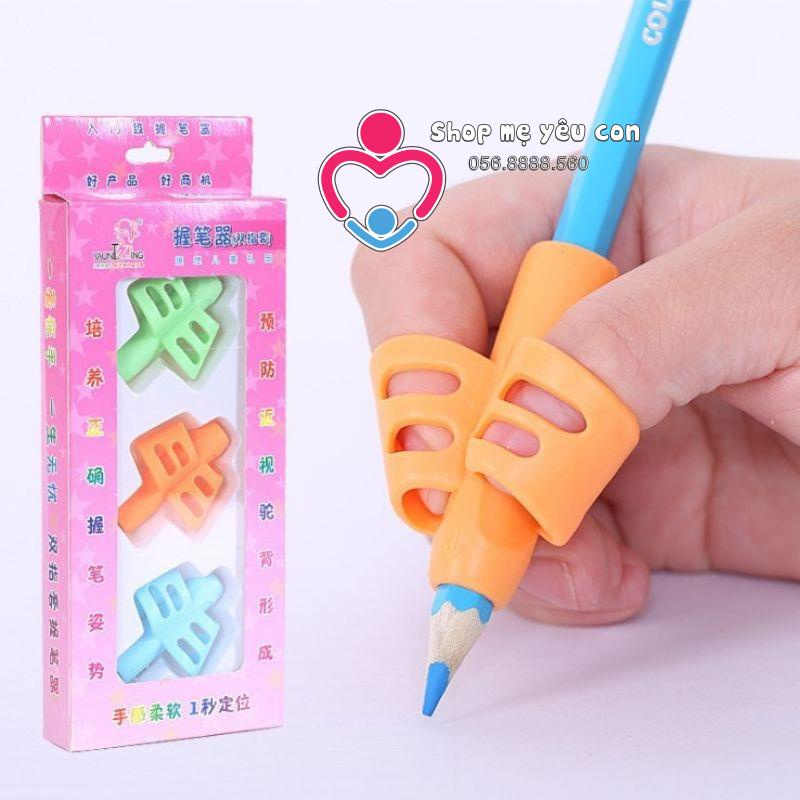 Dụng cụ xỏ ngón cầm bút silicon chỉnh tư thế cầm bút đúng cho bé tập viết - Soleil shop 2 ngón