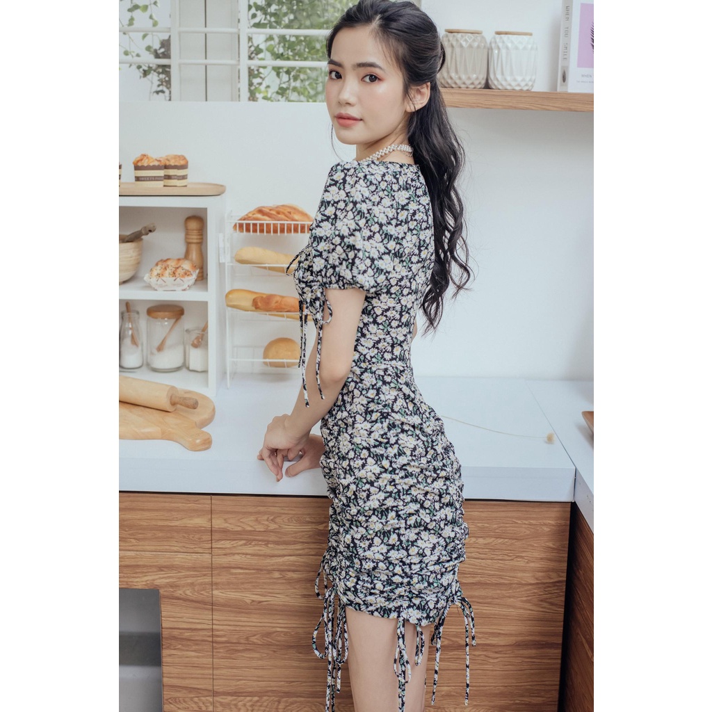 Đầm đen hoa nhí dây rút Jou Jou Dress Gem Clothing SP060298