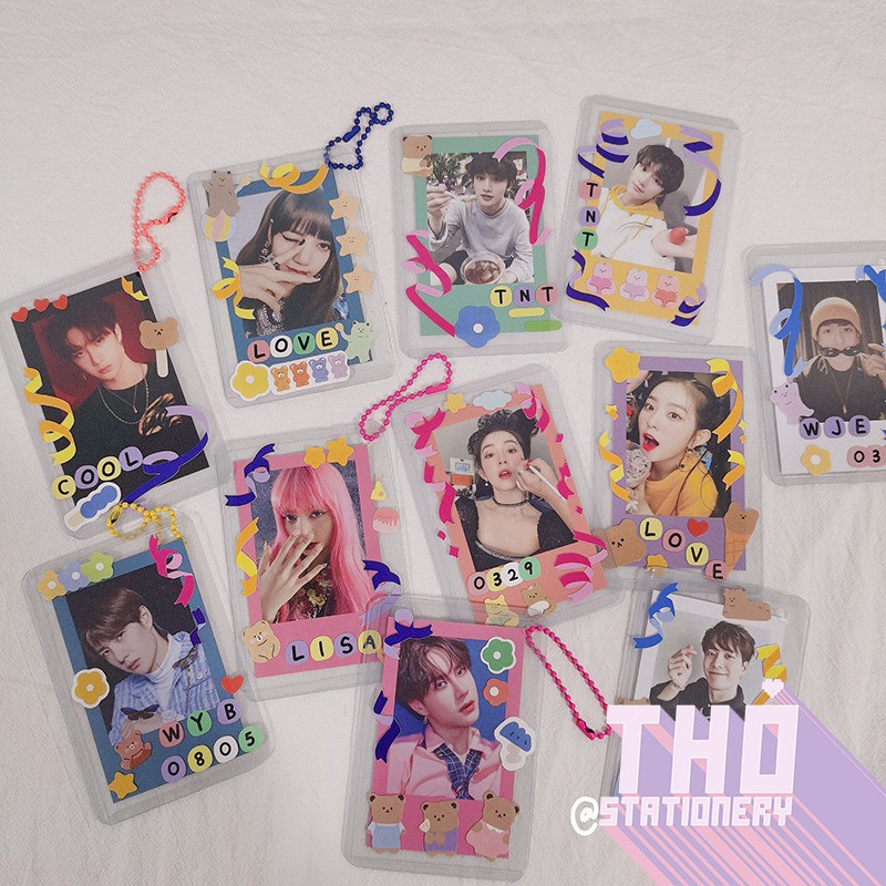 Móc Khoá Treo Toploader Binder Keyring Handmade Hạt Cườm Card Balo Túi Xách Kpop BlackPink BTS Idol Ribbon Confetti