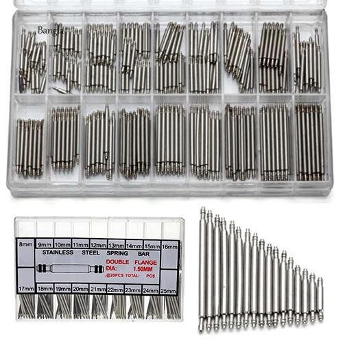 Hộp 360 thanh chốt dây đồng hồ đeo tay bằng inox 8-25mm