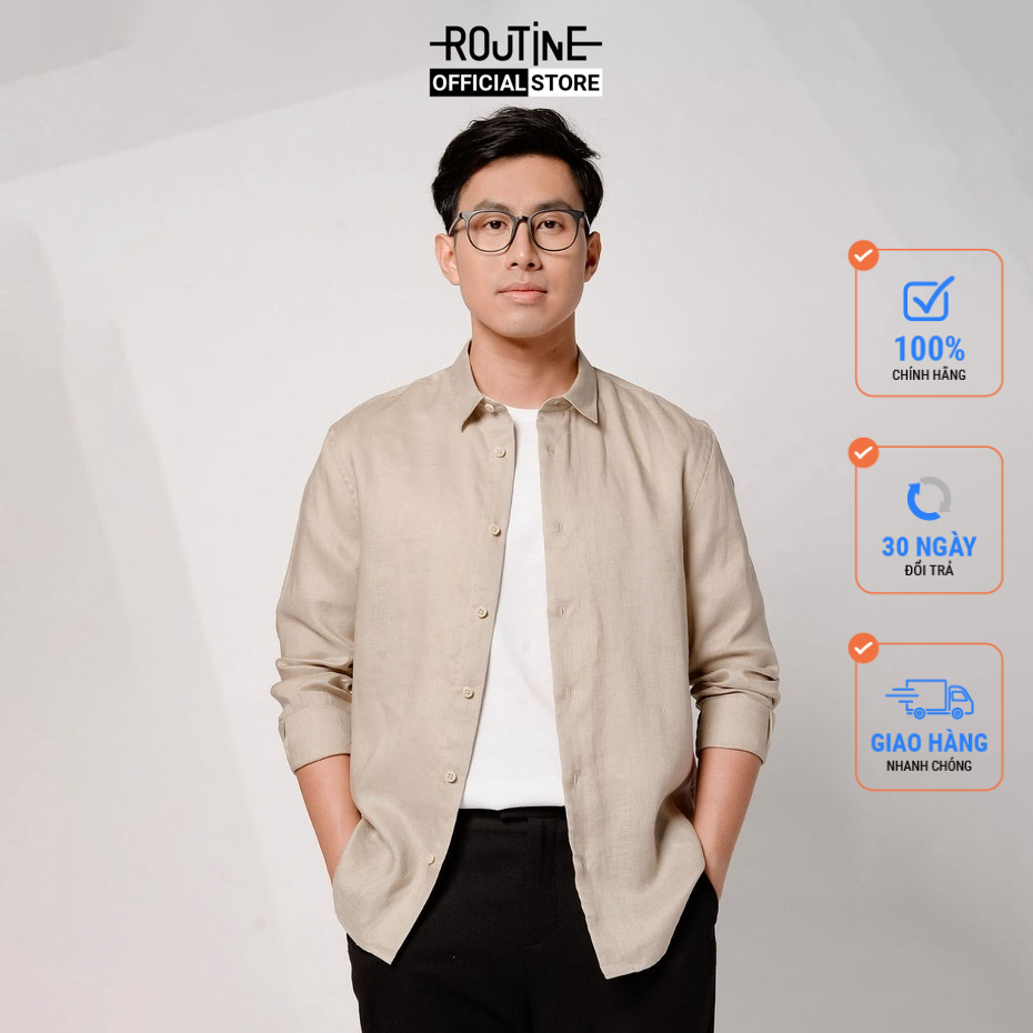 Áo sơ mi dài tay, pure linen. Form Regular- Routine 10S21SHL033
