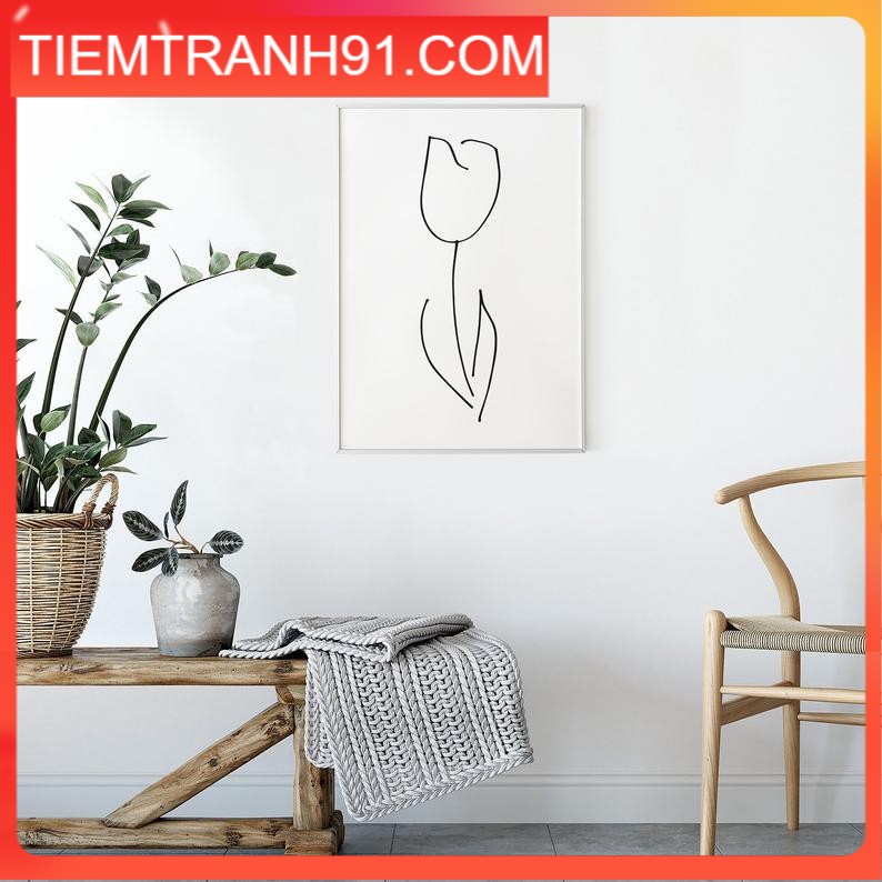 Tranh treo tường | Tranh Minimal art inspired by FRINGE, Abstract Line Art, White Tulip, Black and White Poster