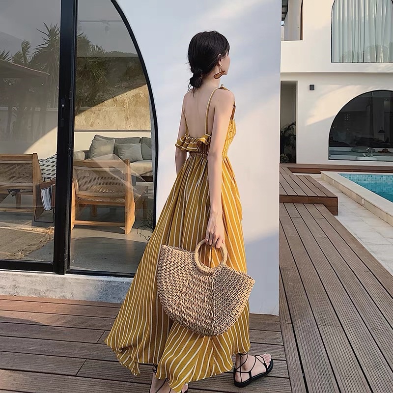 Váy đầm maxi kẻ sọc