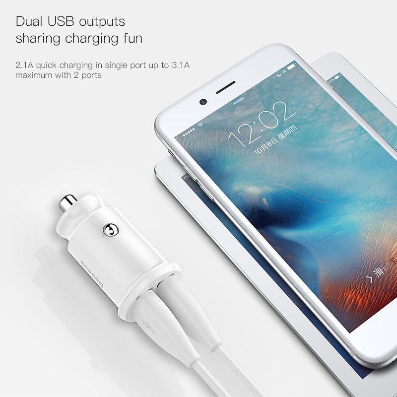 Tẩu Sạc Điện Thoại Baseus Mini USB 5V 3.1A Cho Xe Hơi