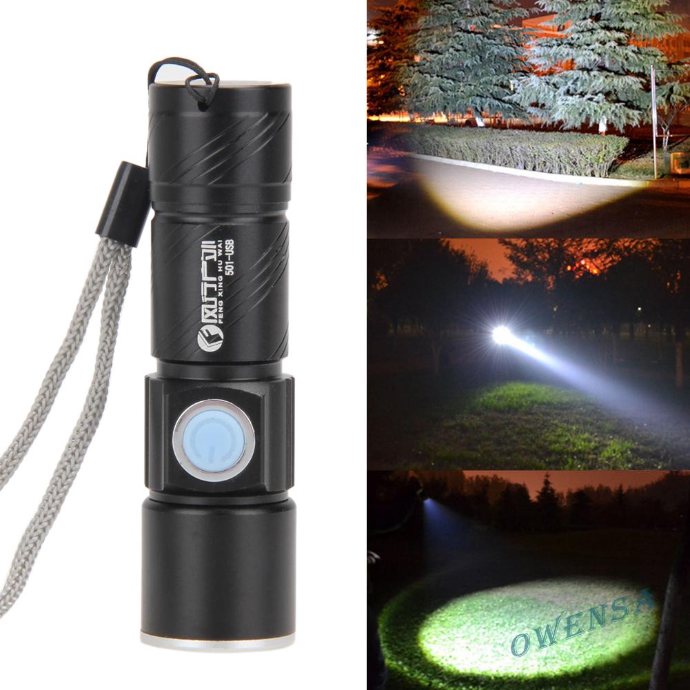 owen}800LM CREE LED Torch Zoomable Waterproof USB Rechargeable Flashlight Torch