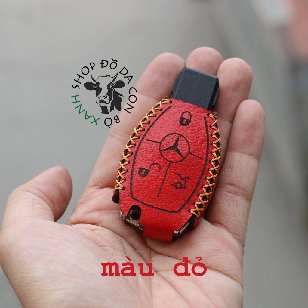 [Màu đỏ] Bao da chìa khoá Mercedes handmade da thật, bao da chìa khoá Mec 001