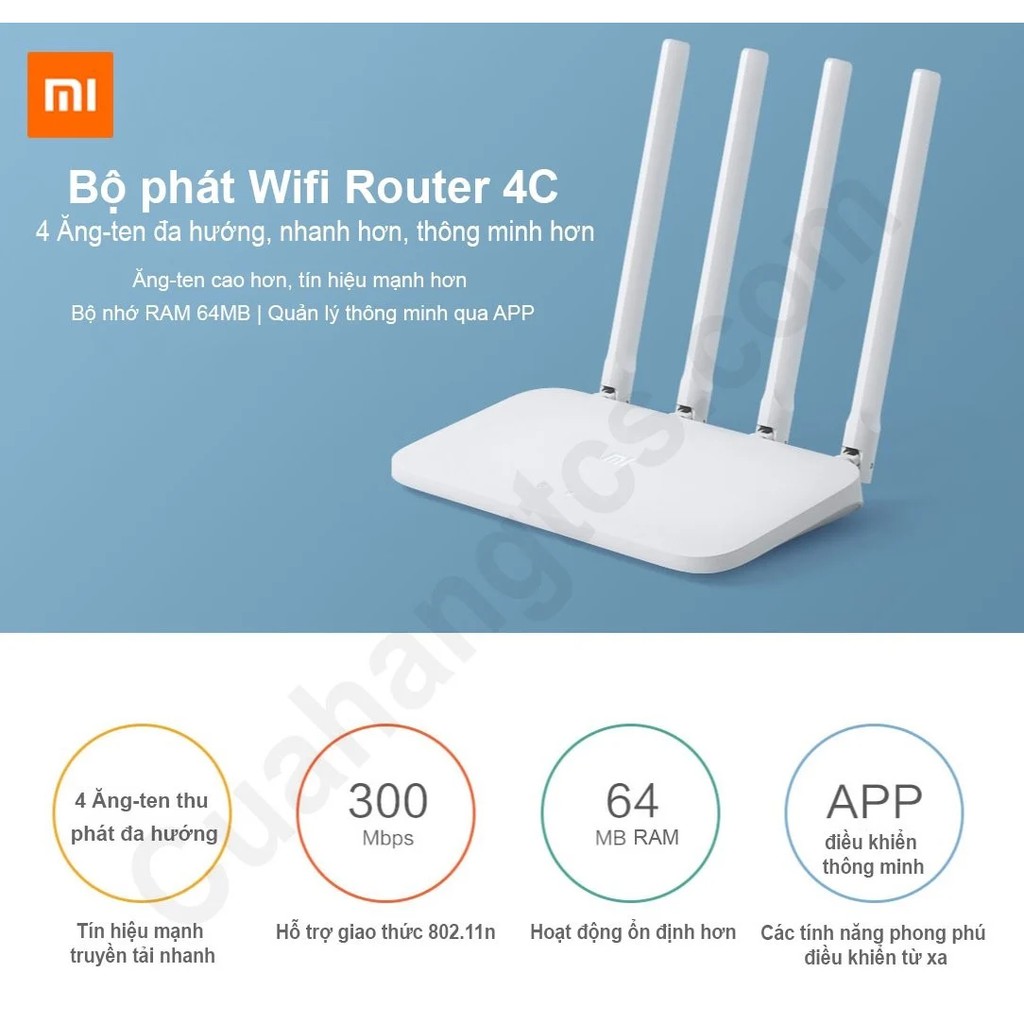 Bộ phát wifi router 4c Xiaomi Modem WiFi Xiaomi 4C 4 Râu Router R4CM HT-Stores sóng khỏe, phát xa