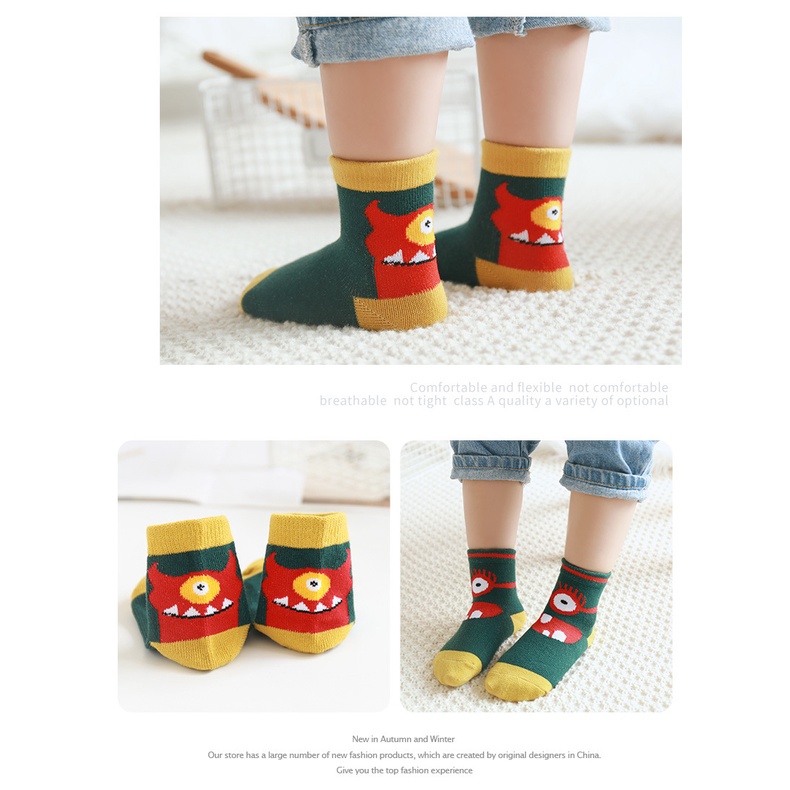 Set 5 đôi tất KokoroCare UC-01 bằng cotton ống cao trung bình hình quái vật nhỏ phù hợp cho bé 1-12 tuổi S/M/L/XL
