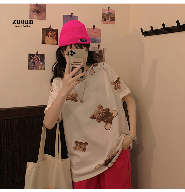 SUXI Áo thun nữ tay ngắn in họa tiết hoạt hình thời trang