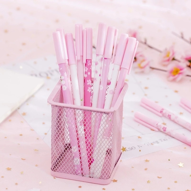 1 Bút Bi Mực Đen Ngòi 0.5mm Hình Hoa Anh Đào Đáng Yêu Cho Học Sinh