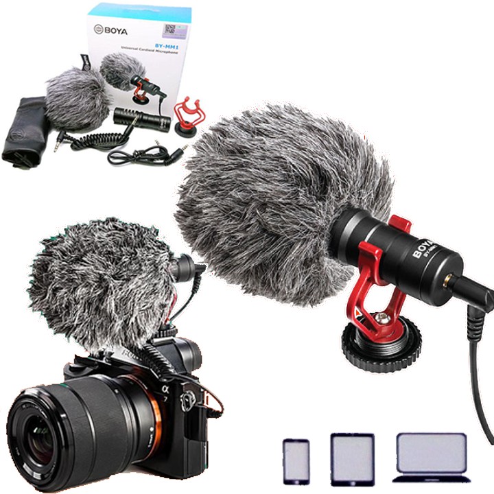 [Mã 253ELSALE hoàn 7% đơn 300K] Micro BOYA BY-MM1 Thu Âm Chuyên Nghiệp Cho Máy Ảnh DSLR, Camera, Điện Thoại