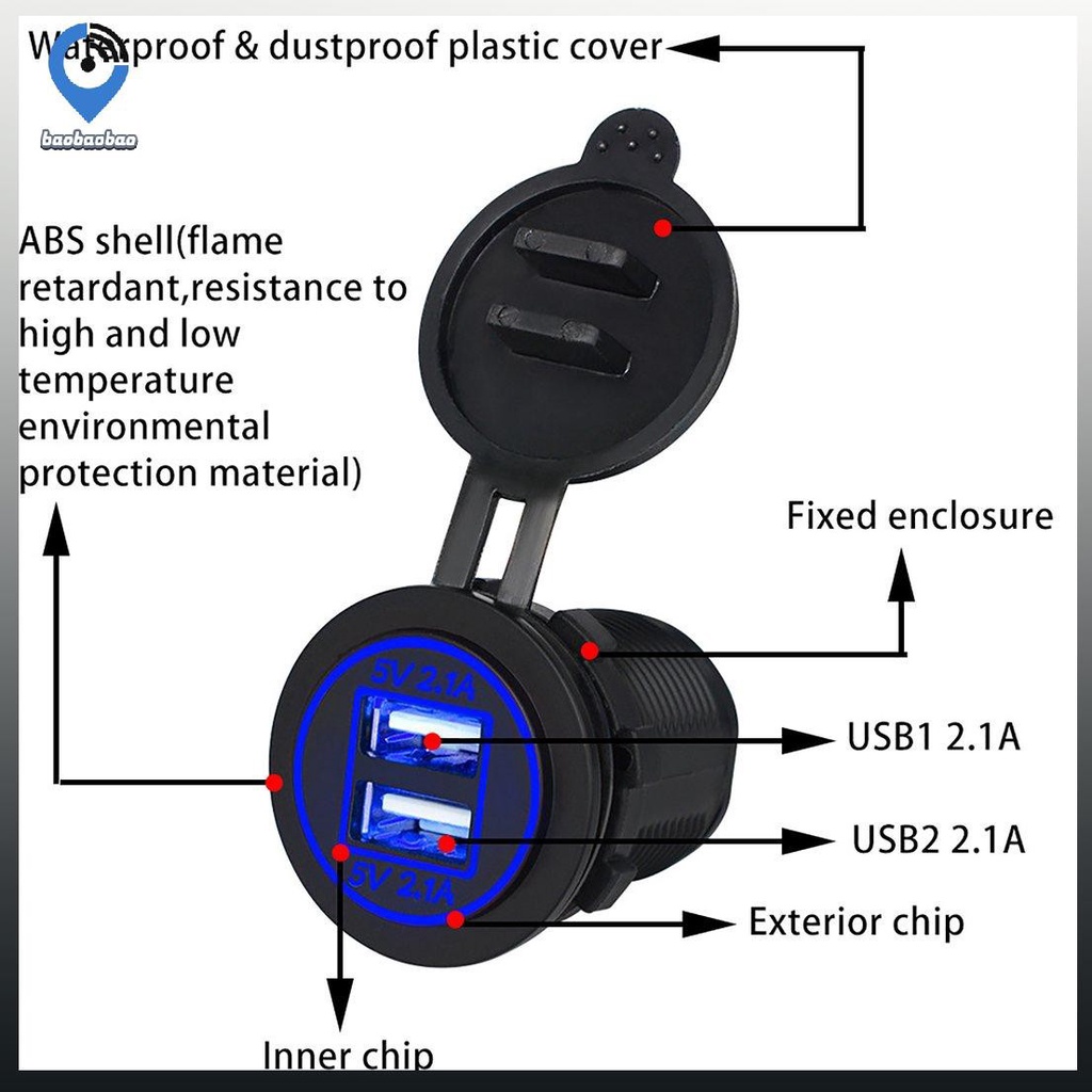 Ổ Cắm Sạc Hai Cổng Usb 4.2a 6.6 Có Đèn Cho Xe Hơi