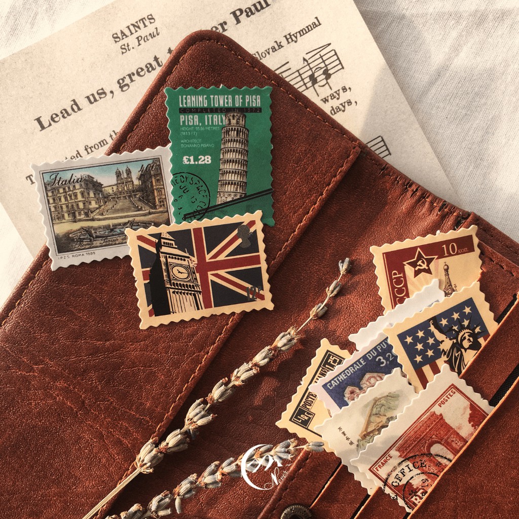 Bộ sticker 46 lá tem, hình dán, nhãn dán Các Kỳ Quan Thế Giới và Khu Vườn Bí Mật NEVERLAND