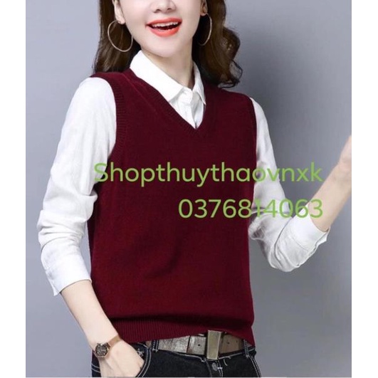 Áo gile len nữ cổ tim 4 màu: đỏ-đen-xanh-kem (4size SML) -jhu