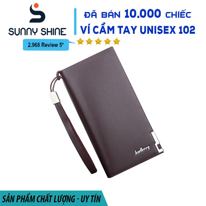 Ví cầm tay dài Baellerry nam nữ da PU phối da bò dáng đứng đen, nâu, ví dài nam cầm tay sang trọng vừa Iphone 11 12