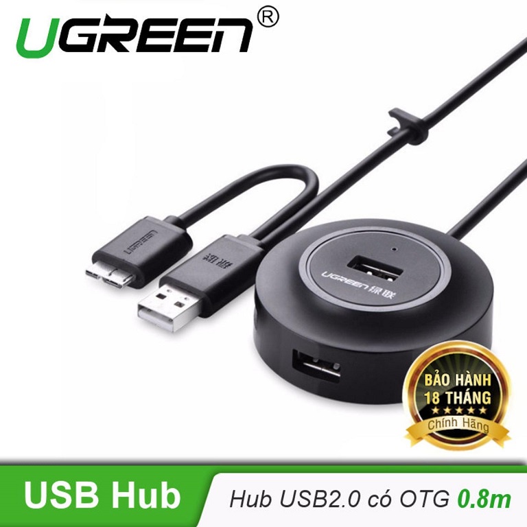 HUB Bộ chia USB 2.0 4 Cổng tích hợp OTG chính hãng Ugreen 20275 - Bảo hành 18 tháng