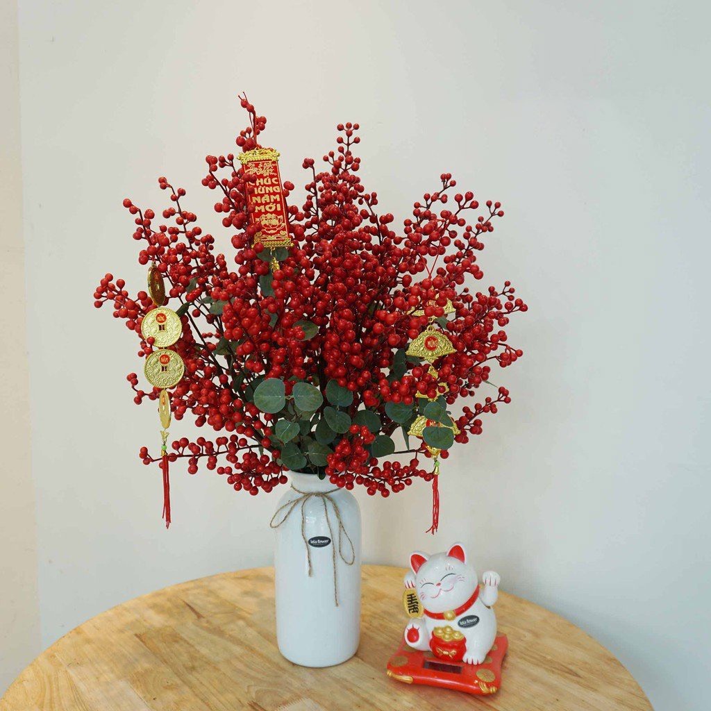 Hoa Giả - 1 Cành Đào Đông giả Havi 80cm 12 nhánh ( loại 1) trang trí nhà cửa tinh tế, sang trọng, quý phát hút tài lộc