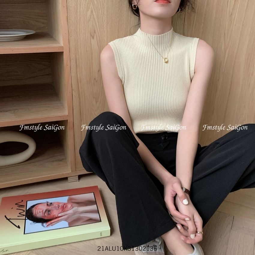 Áo len sọc tăm sát nách cổ trụ trơn cộc tay hàn quốc ulzzang thu đông Fmstyle Saigon 21ALU10K31302