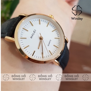 Đồng hồ nữ nam đôi đeo tay dây da chính hãng Halei mạ vàng chống nước thời trang giá rẻ