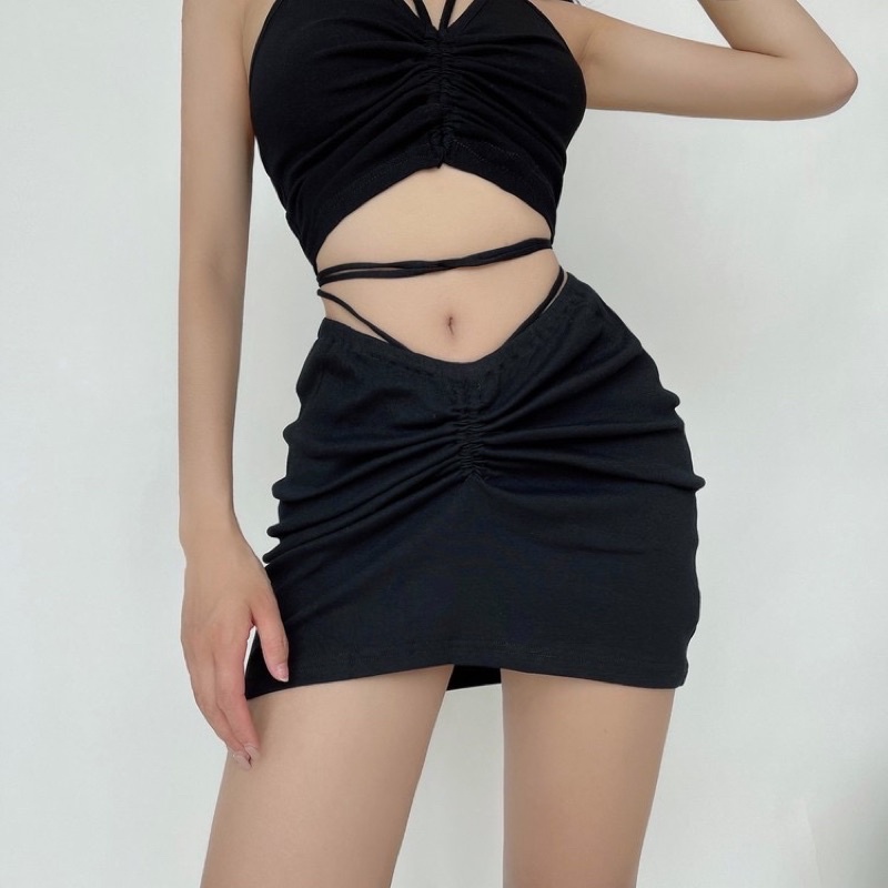 váy dây rút thắt eo THUN LẠNH 4 CHIỀU có kèm quần kín đáo - V_057