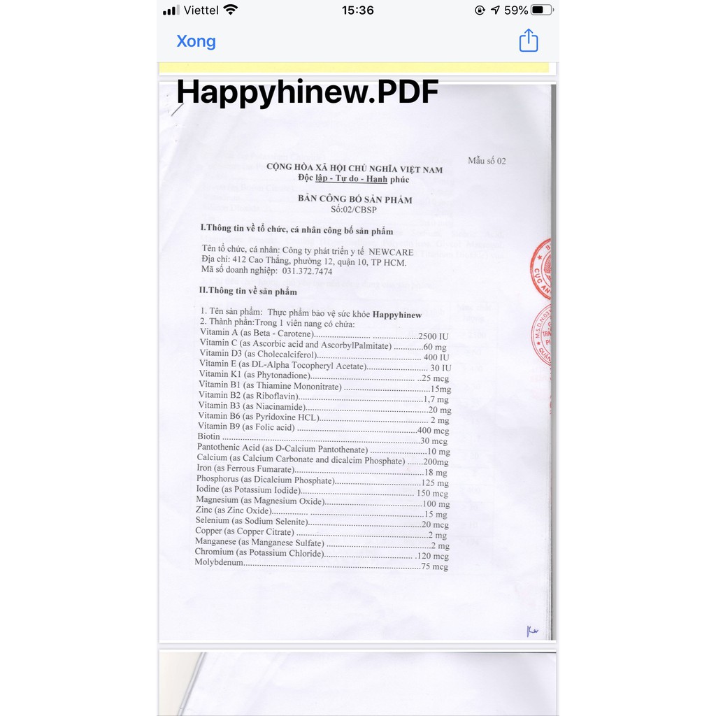 HAPPY HINEW - uống bổ sung vitamin và khoáng chất HỘP 30 VIÊN