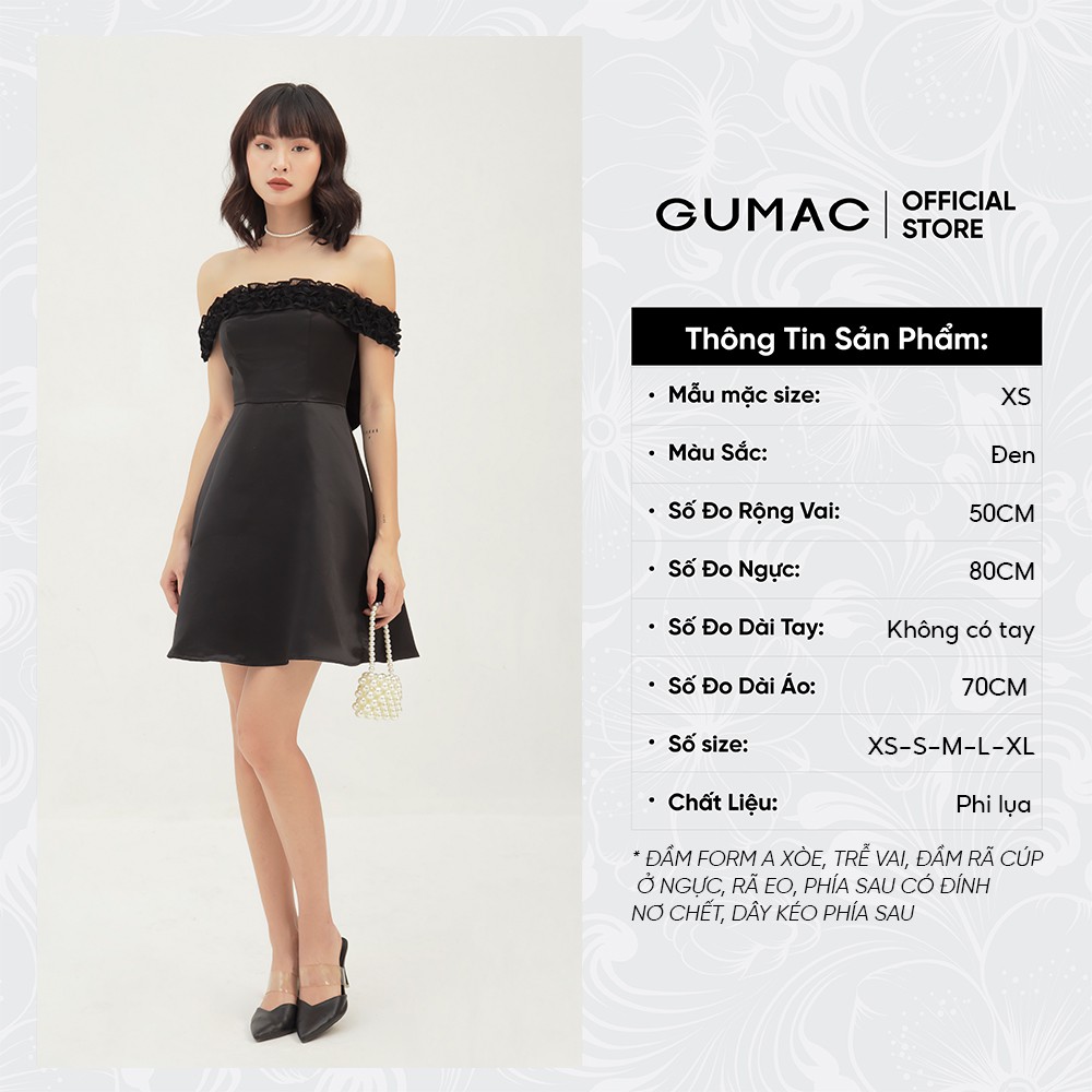 Đầm dự tiệc bẹt vai GUMAC thiết kế nhấn vai quyến rũ, màu đen đủ size DB383 | BigBuy360 - bigbuy360.vn