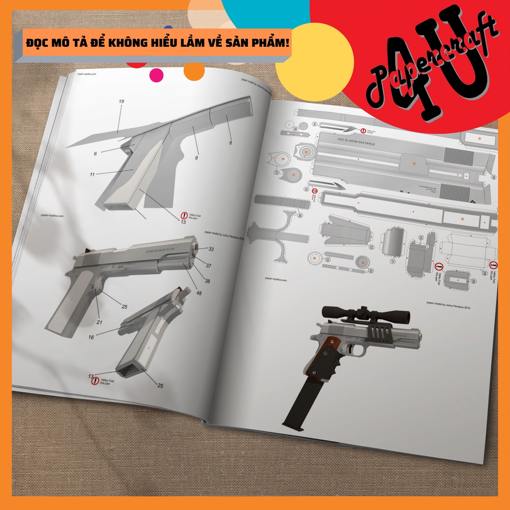 Mô hình giấy 3D , đồ chơi lắp ráp mô hình giấy Colt M1911 phiên bản Hitman