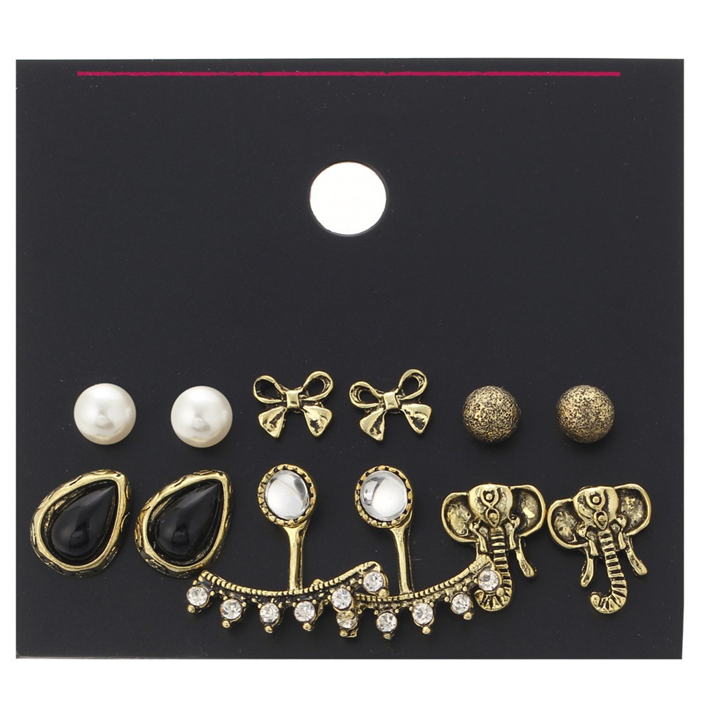 Set 6 Đôi Khuyên Tai HìNh Nơ / Voi ĐíNh Kim Cương Giả ThờI Trang Cho Nữ