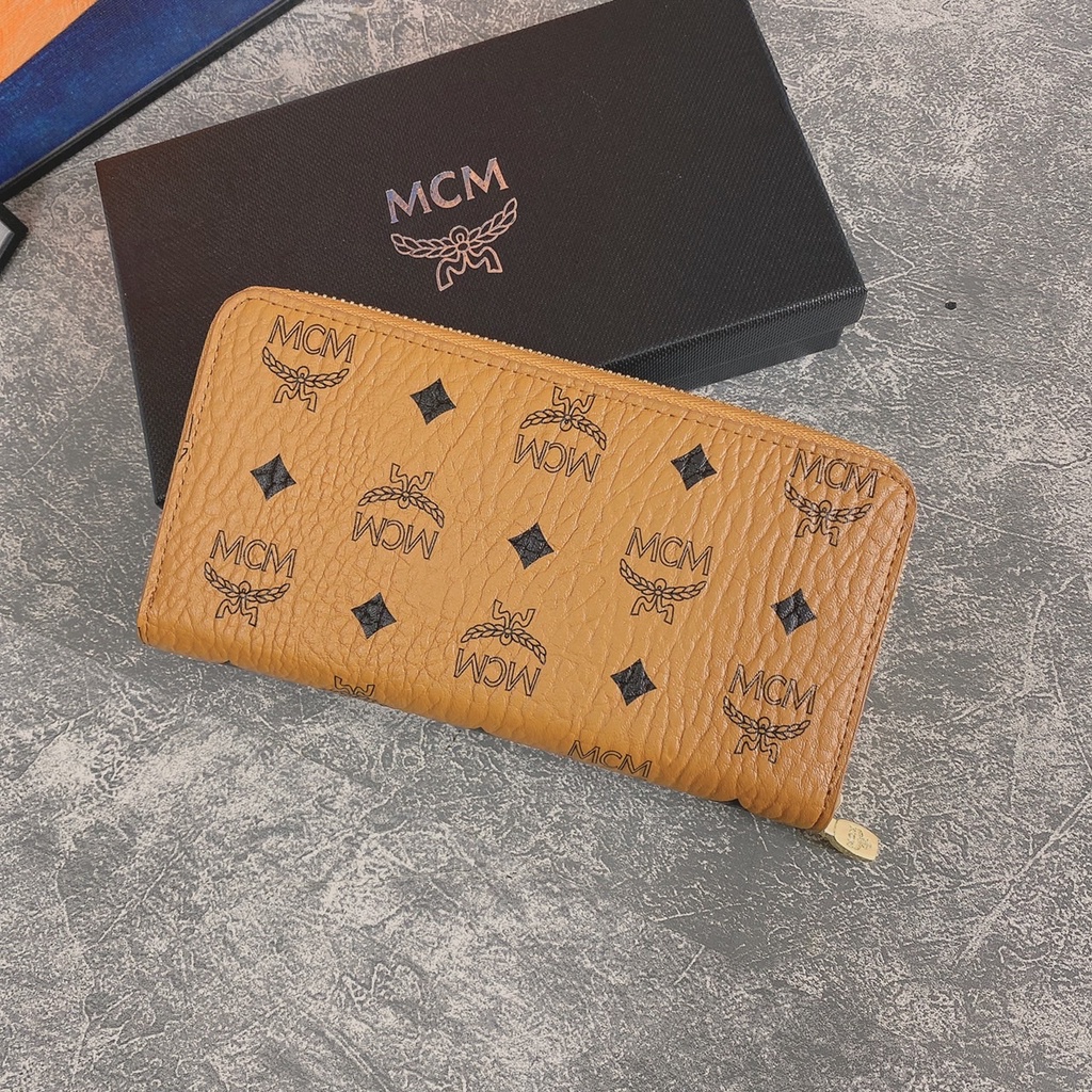 Ví khóa dài ngắn MCM nâu họa tiết logo LA 2022 fullbox