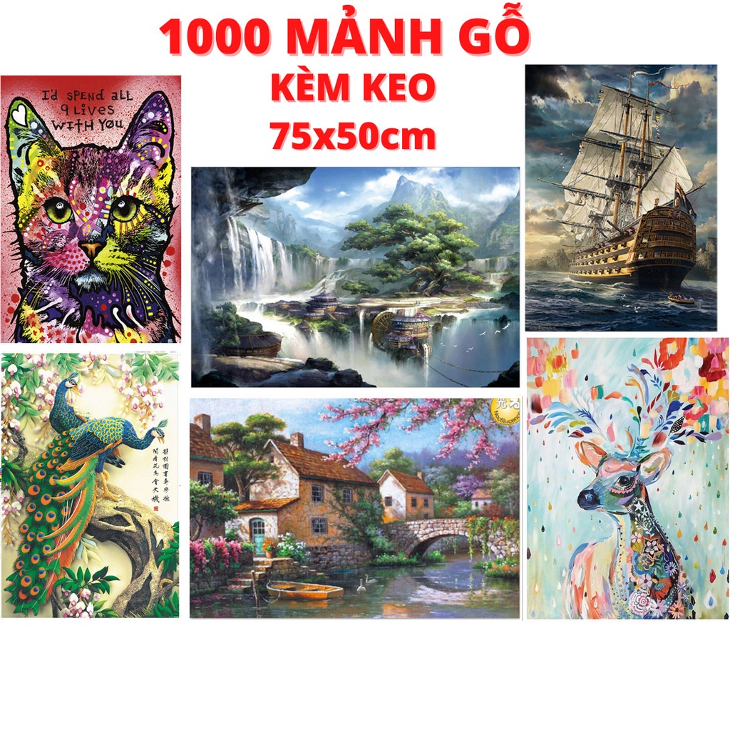 Tranh Xếp Hình 1000 Miếng Gỗ, Jigsaw Puzzle 1000 pcs, Kích Thước 75x50cm Dành Cho Người Lớn Và Trẻ Em