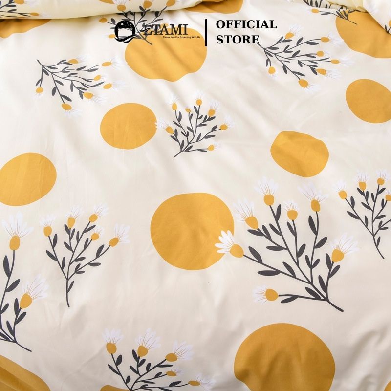 Bộ chăn ga gối cao cấp ETAMI cotton poly cỏ vàng tròn cute miễn phí bo chun drap giường , ga trải giường P19