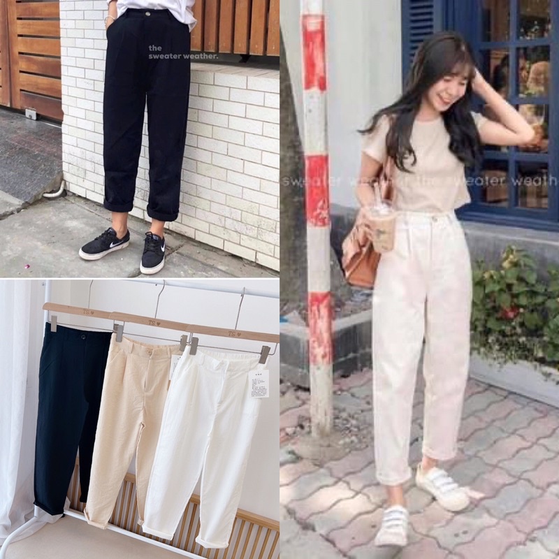 Quần đũi nữ baggy [Video + Ảnh thật] quần đũi dài nữ lưng chun có khoá chất đũi Nhật cao cấpx