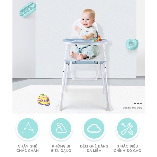 GHẾ ĂN DẶM HANBEI CHO BÉ 3IN1 ĐẦY ĐỦ BÁNH XE, ĐỆM & Ghế ăn dặm V-Baby GA001