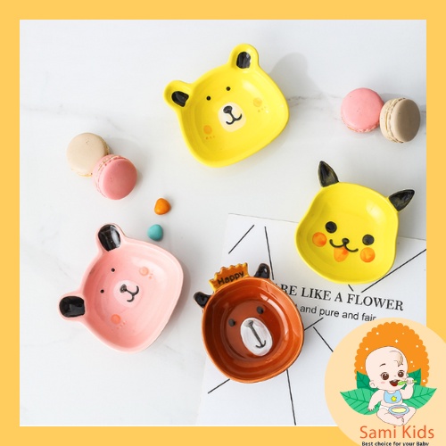 Đĩa gốm sứ ăn dặm mini hình bò sữa, hình cún, heo hồng đựng đồ ăn cho bé, trẻ em SAMI KIDS