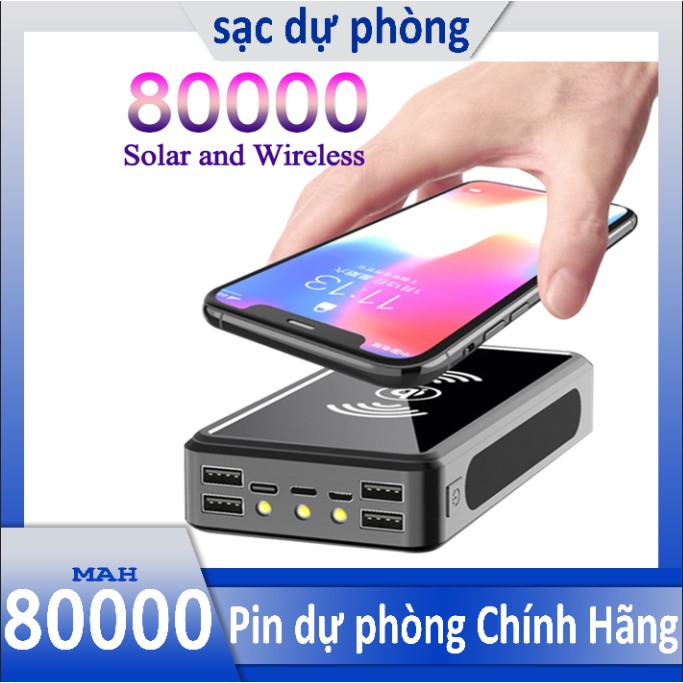 Sạc Dự Phòng 80000mAh Sạc Nhanh Đèn Led Báo Pin dự phòng Năng Lượng Mặt Trời thiết kế