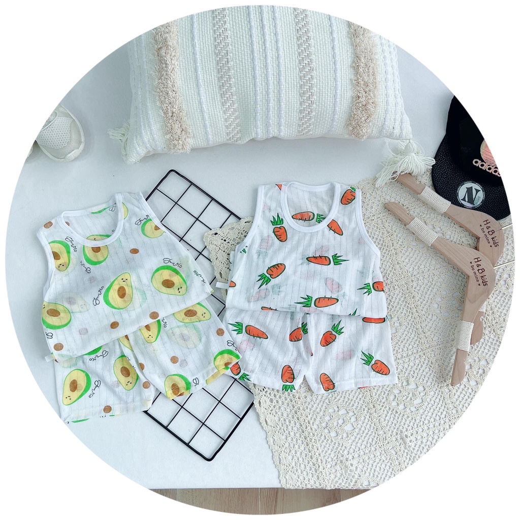 bộ sát nách coton giấy mẫu mới nhất năm nay quần áo ba lỗ cho bé bé trai-bé gái trẻ sơ sinh giá rẻ KIMI SN01