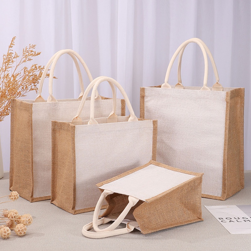Seng Túi Tote Bằng Vải Sợi Đay Trơn Có Tay Cầm Có Thể Tái Sử Dụng Thêu Họa Tiết Nghệ Thuật Thủ