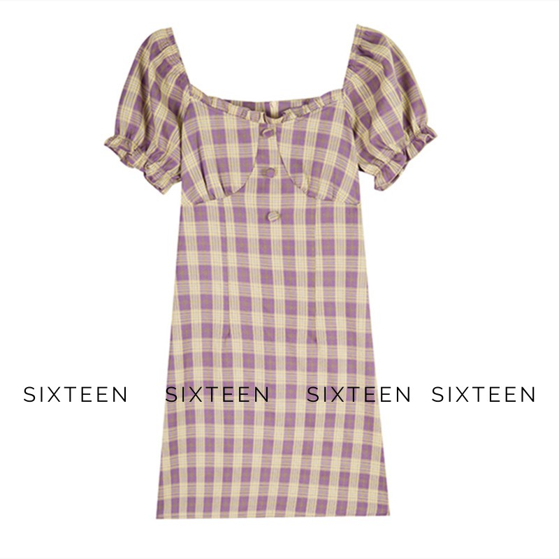 Váy Nữ, Đầm Nữ, Váy Kẻ Caro Dáng Ngắn Tay Bồng Ullzang SIXTEEN. | BigBuy360 - bigbuy360.vn