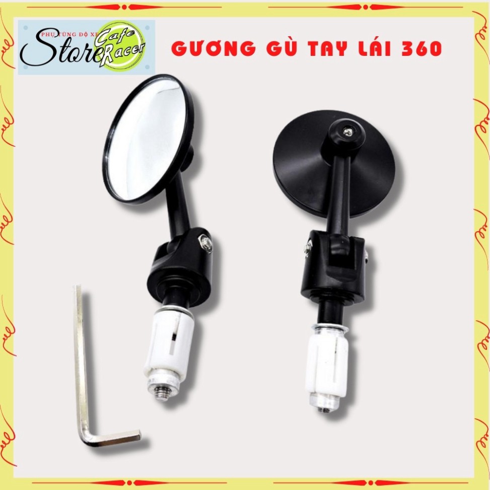 Gương gù tay lái CAFE RACER kính gù tròn cao cấp làm gương kiểng xe độ xoay 180