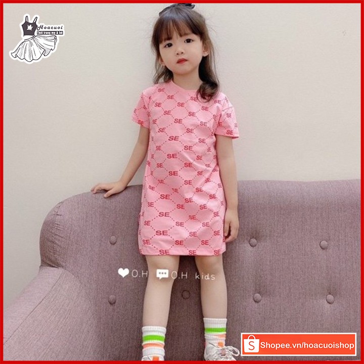 Đầm thun dáng suông HC18, váy suông cotton thun co giãn 4 chiều mặc thoáng mát cho bé gái 8-22kg in chữ siêu dễ thương