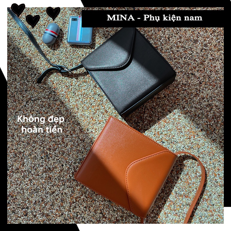 Túi đeo chéo nam vuông cách điệu thời trang da trơn đen nhỏ giỏ đơn giản đeo vai ulzzang cặp Hàn Quốc Trung Quốc