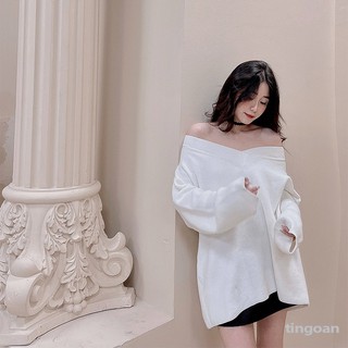 Áo len sweater cổ V trắng tingoan PRETTY THING SWEATER/WH FREESIZE