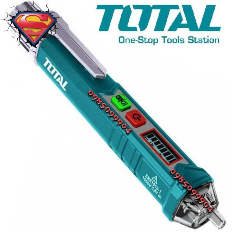 Đầu dò led báo điện áp AC TOTAL THT2910003 Bút thử điện âm tường không cần Tiếp Xúc - có màn hình hiển thị mức pin