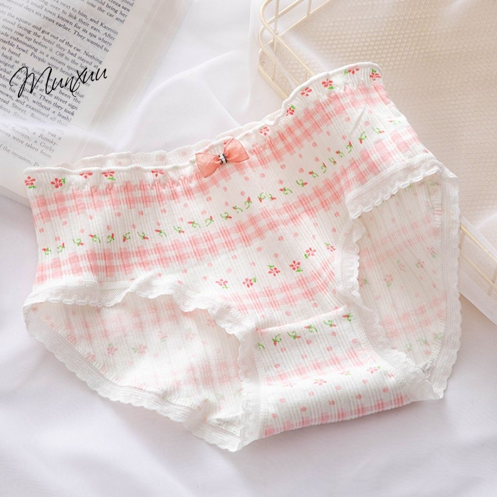 Quần lót nữ Cotton MUNXUU gam hồng họa tiết hoa nhí, chất liệu cao cấp mềm mại bảo vệ kháng khuẩn - QC95
